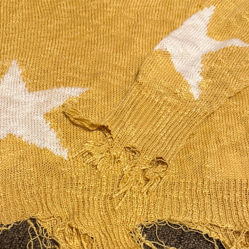 ADORA Mustard V-Neck Sweater with White Stars - Picture 2 of 10